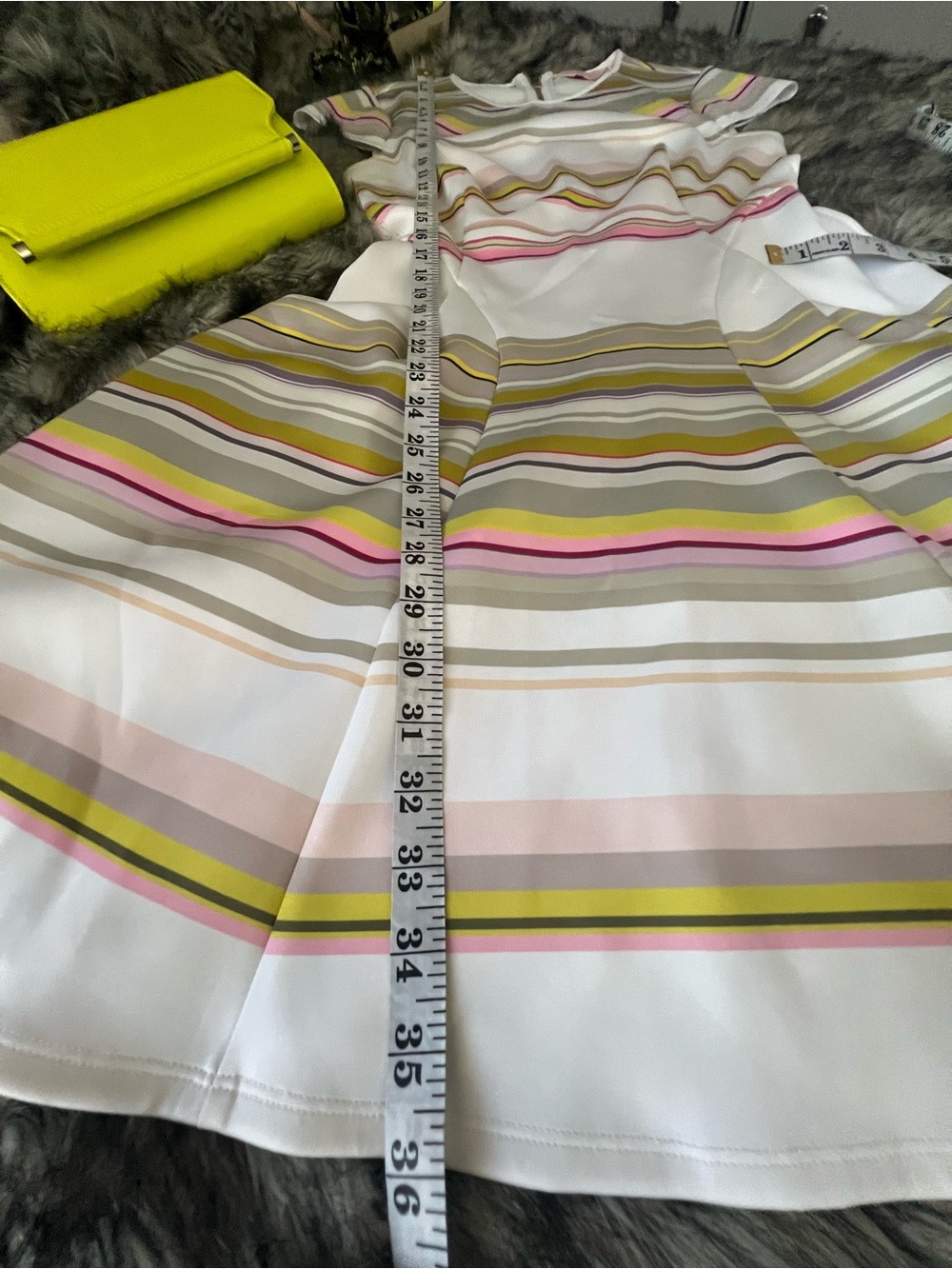 Ted Baker White A-Line Skirt with Pink, Lime & Gray Stripes - Picture 2 of 8